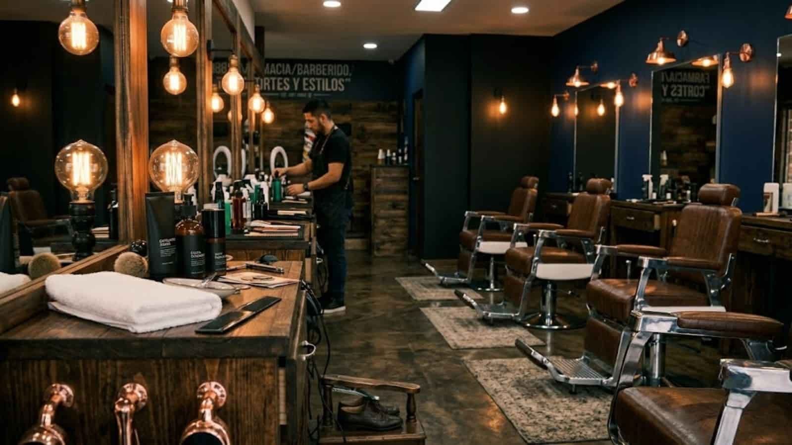 Interior de una barbería moderna para hombres en Mineral de la Reforma