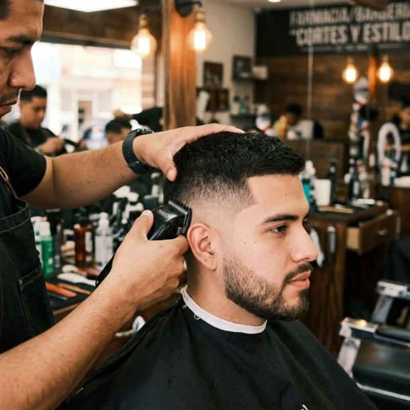 Corte fade limpio para hombre realizado en Mineral de la Reforma